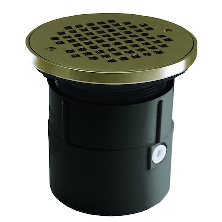 Jones Stephens 4in. PVC Over Pipe Fit Drain Base with 4in. Plastic Spud and 6in. Nickel Bronze Strainer with Ring D53266